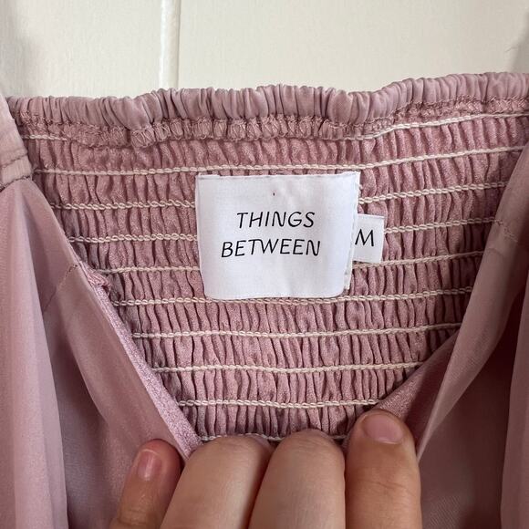 Things Between Dusty Rose Size Medium Mini Peasant Dress Puff Sleeves - Picture 7 of 9